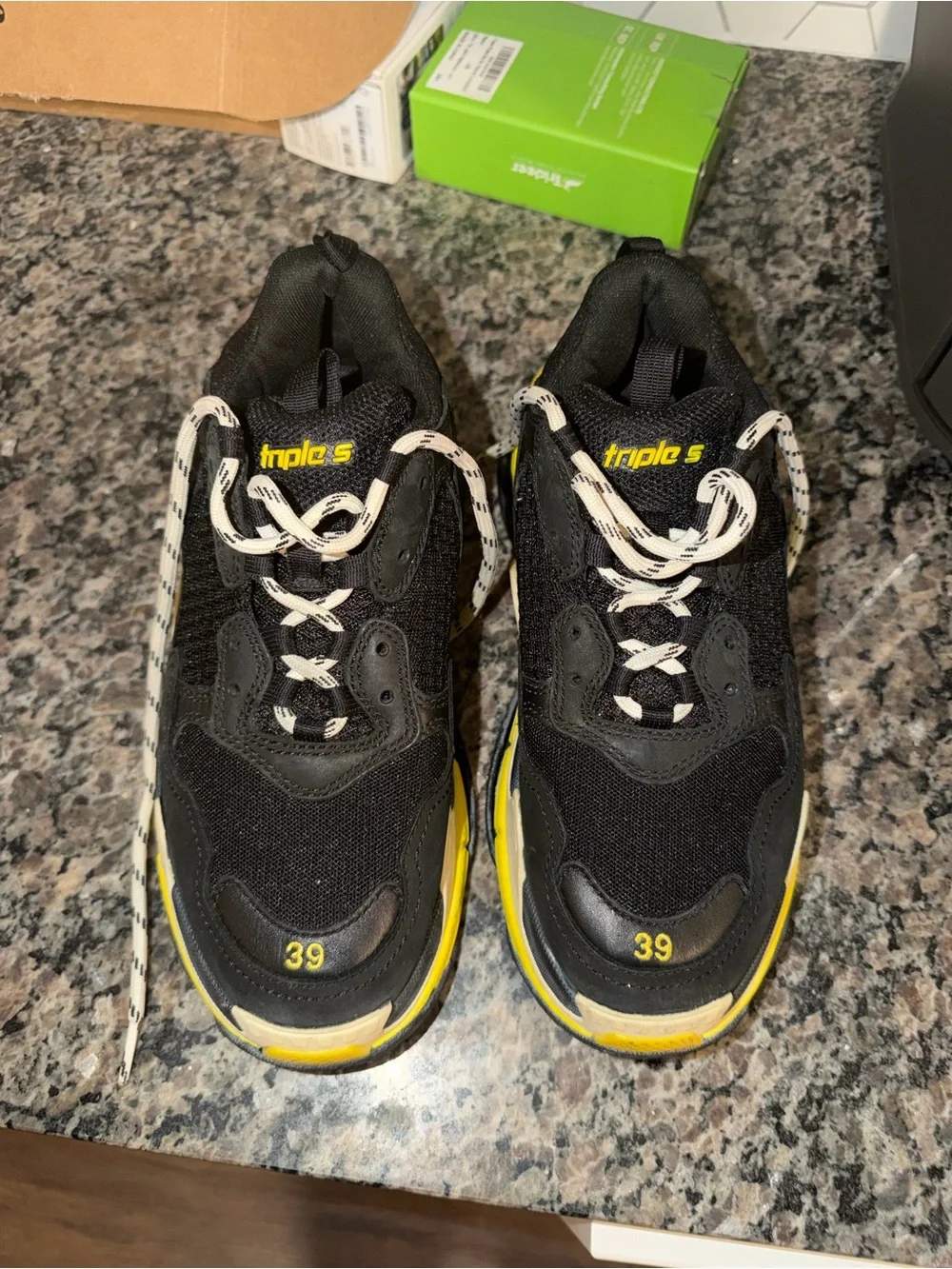 Balenciaga Triple S Black with Yellow Accent Sneakers